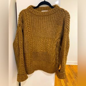 Current air oversized cable knit sweater, size M, brown/ tan